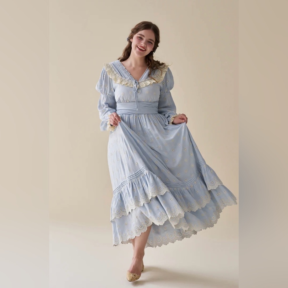 Cottagecore Blue Long Sleeve Dress